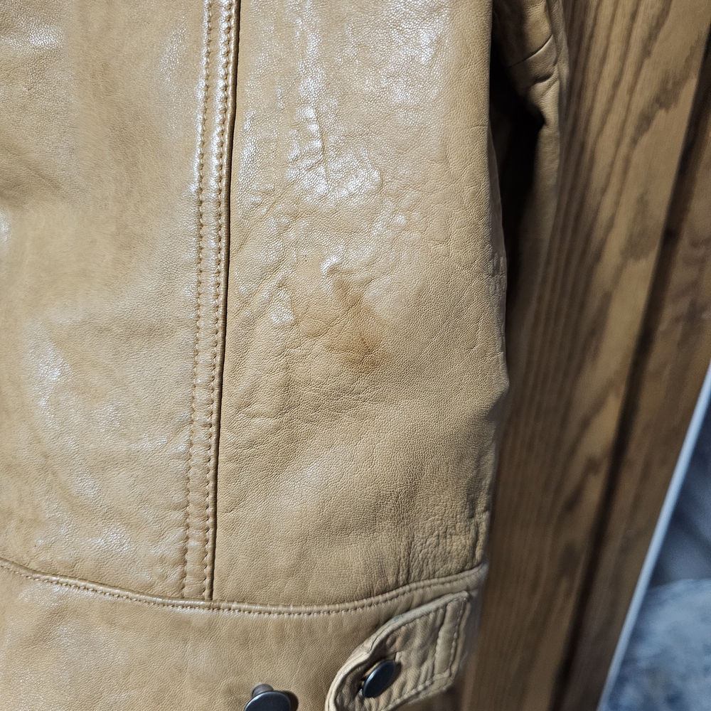 Tan Leather Jacket With Embroidered Patch - image 5